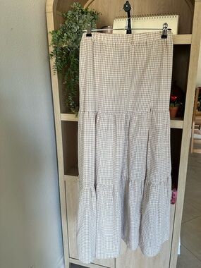 Windsor Beige Gingham Tiered Maxi Skirt
